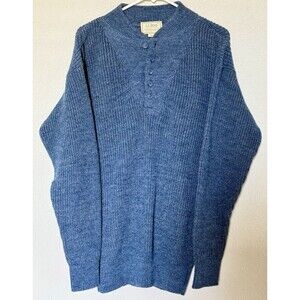 VTG LL Bean Men's Sweater M Tall Blue Wool Blend Henley Knit Made USA grandpa